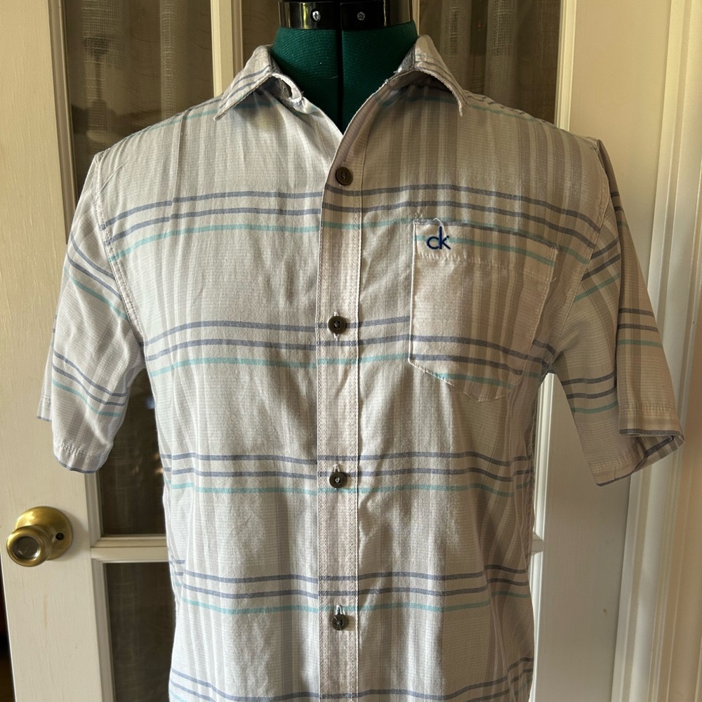 Size 14/16 Calvin Klein Gray and Blue Striped Shirt